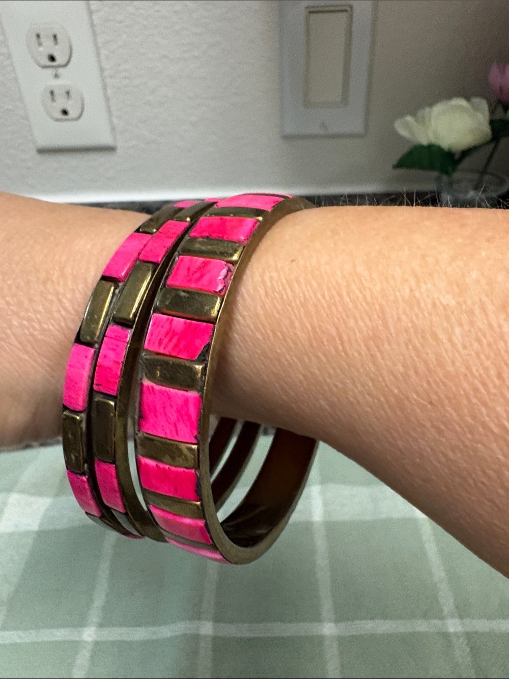 Bronze-Tone Stackable Bracelets with Pink Accents - Picture 10 of 10